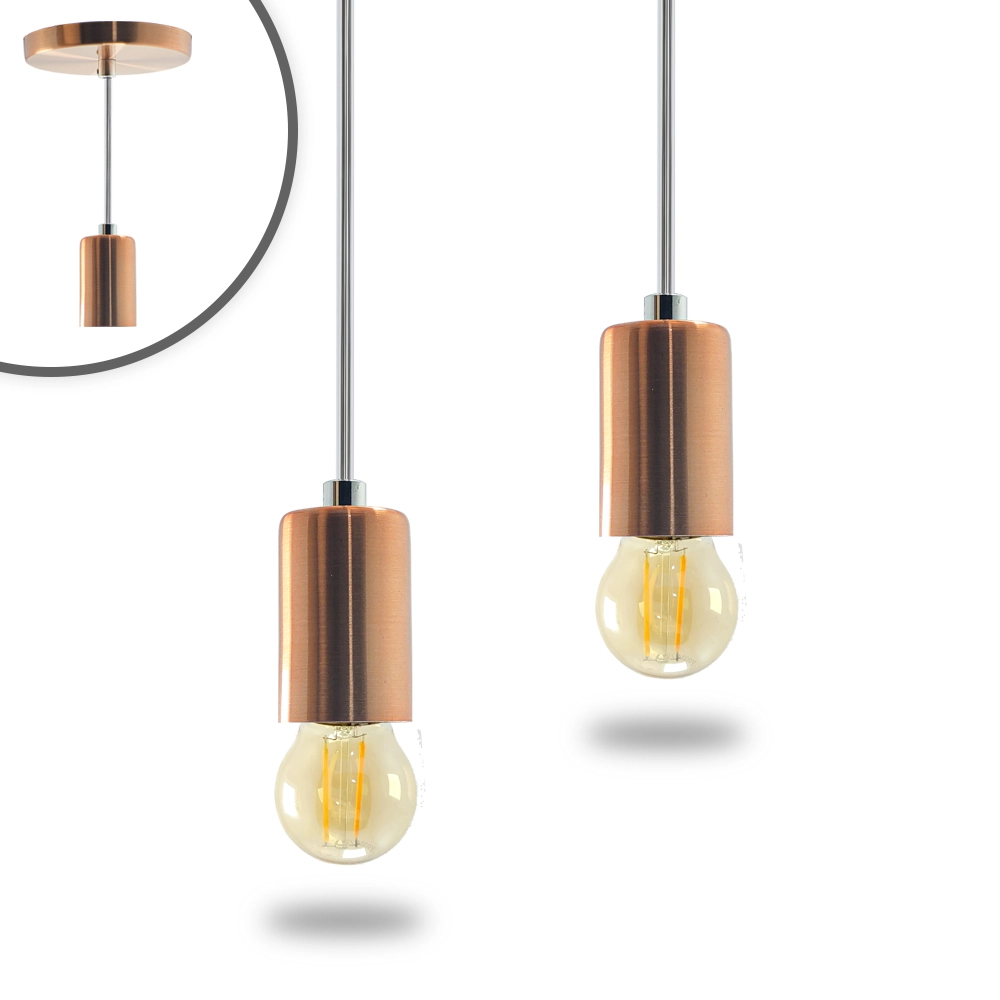Kit 2 Pendente Soquete Copinho E27 Rose Gold + Led G45