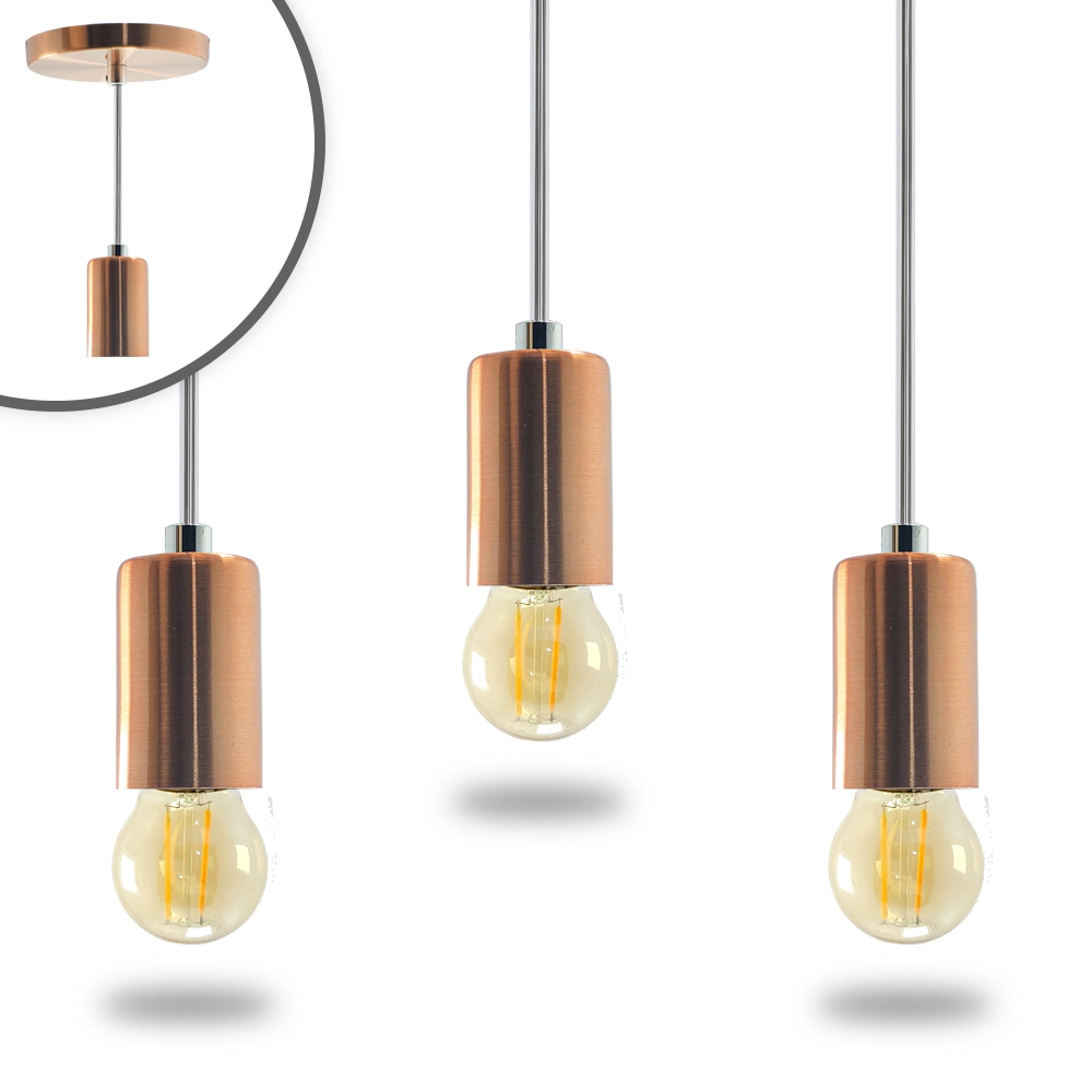 Kit 3 Pendente Soquete Copinho E27 Rose Gold + Led G45