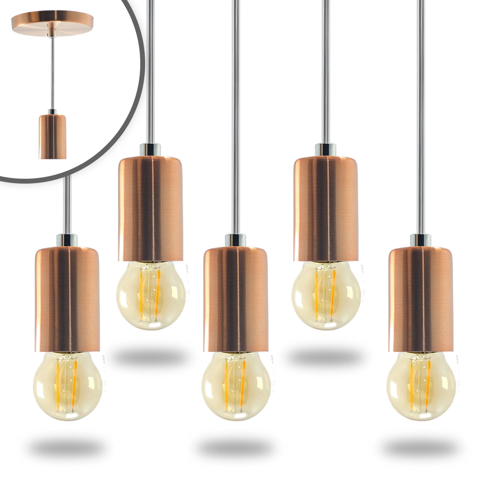 Kit 5 Pendente Soquete Copinho E27 Rose Gold + Led G45