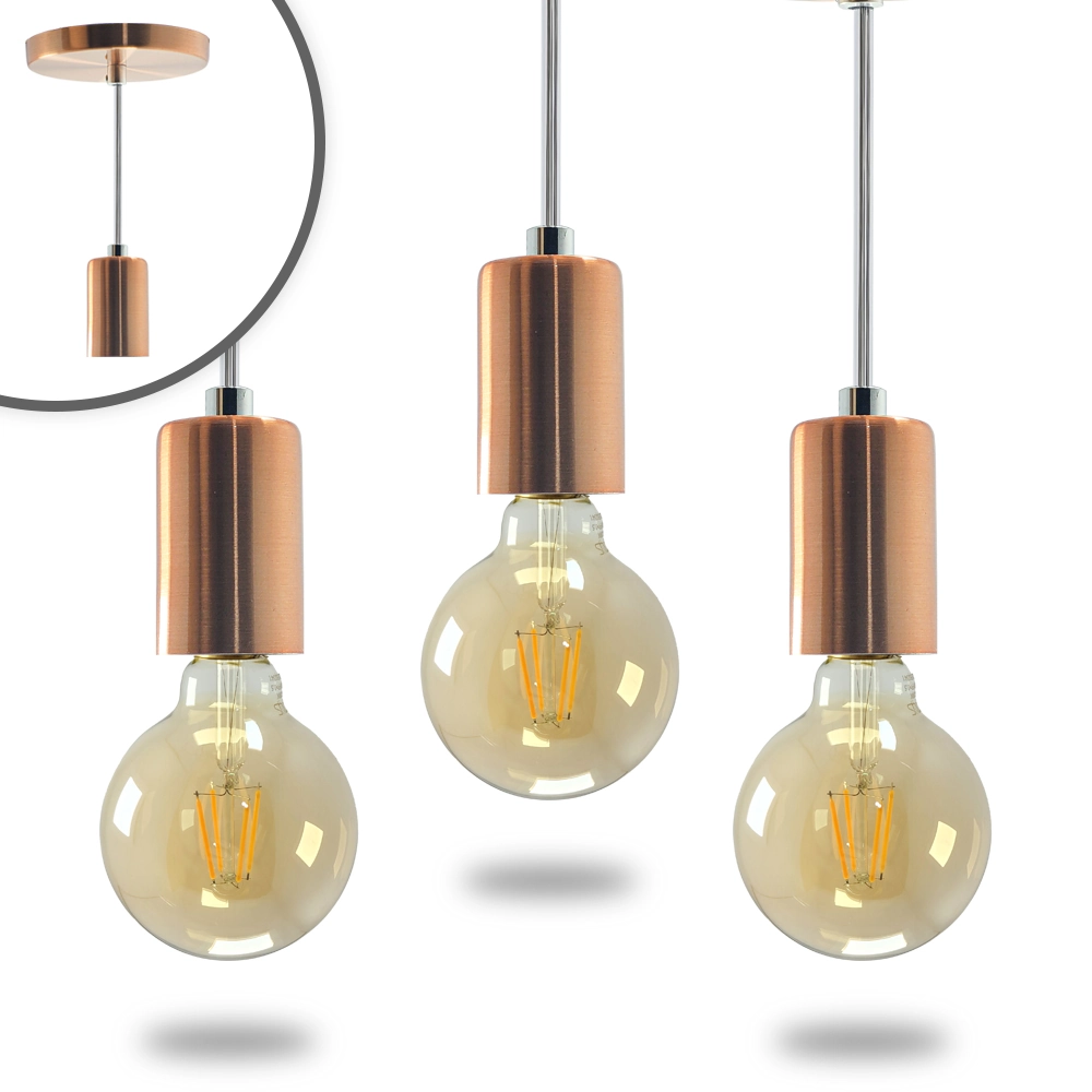 Kit 3 Pendente Soquete Copinho E27 Rose Gold + Led G95