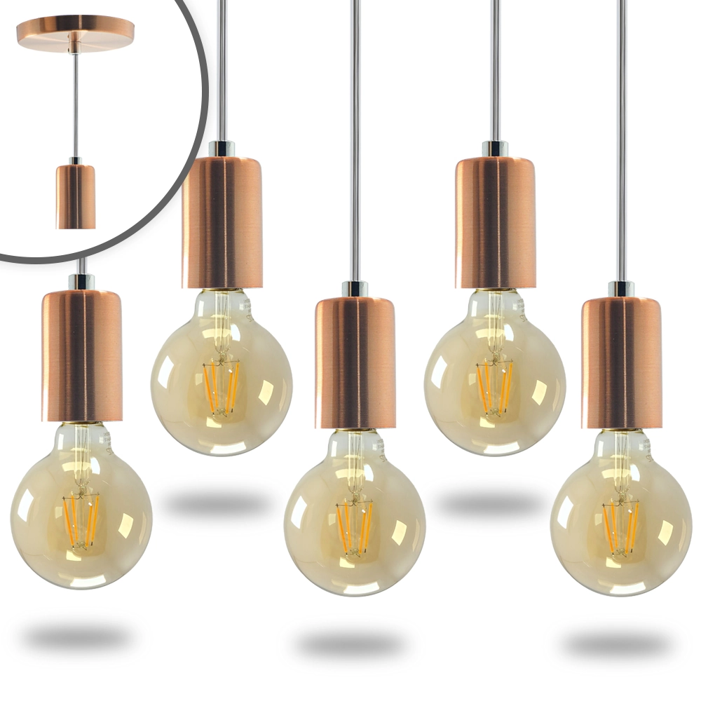 Kit 5 Pendente Soquete Copinho E27 Rose Gold + Led G95