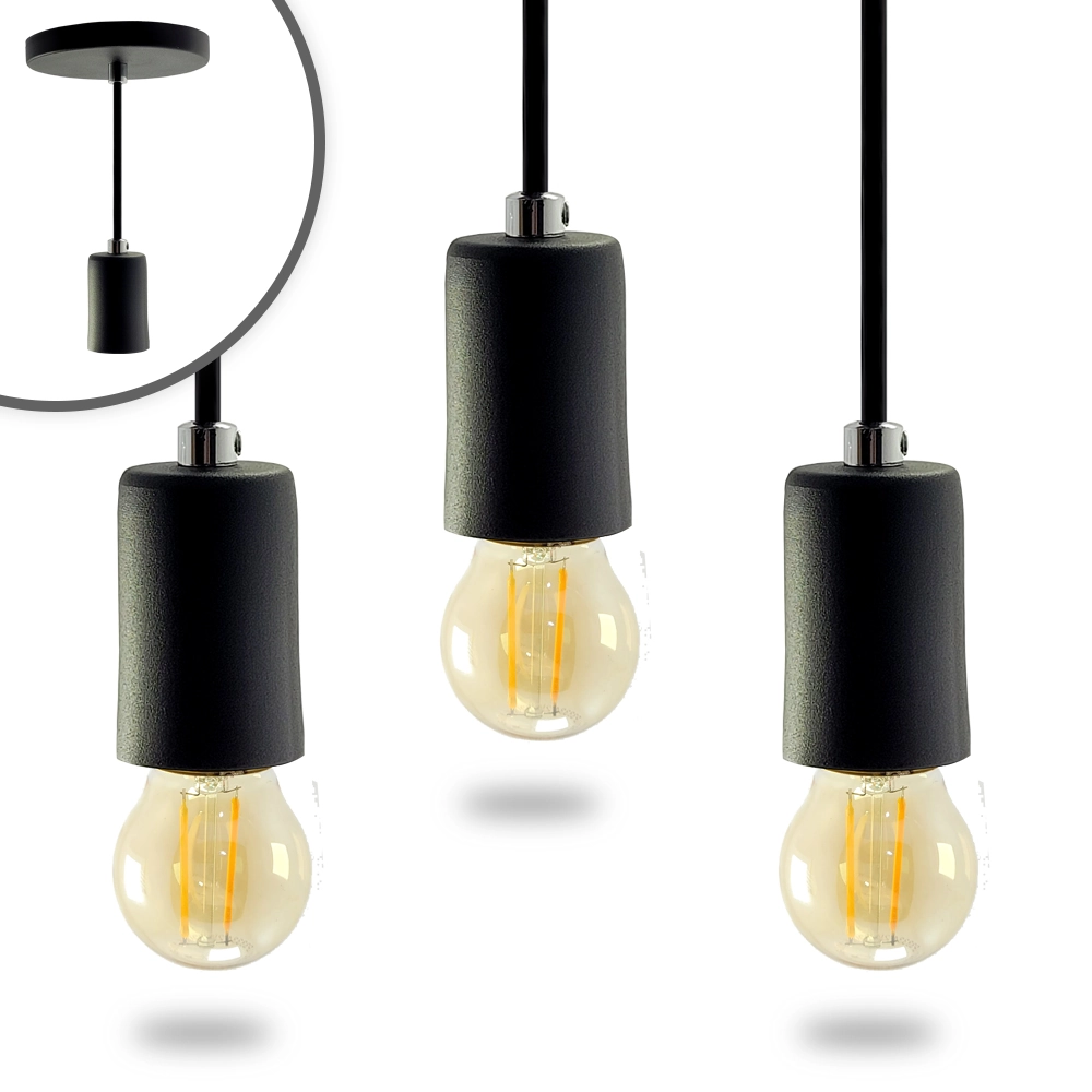Kit 3 Pendente Soquete Copinho E27 Preto + Led G45