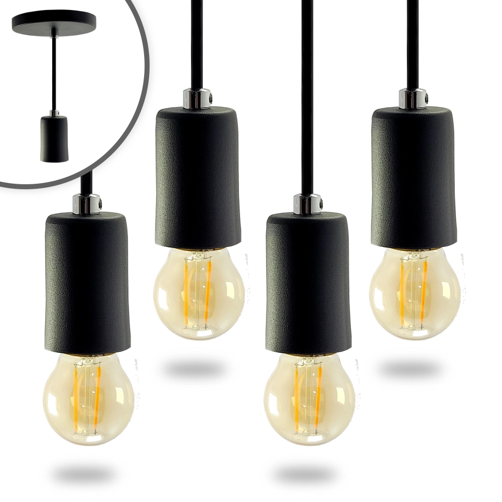 Kit 4 Pendente Soquete Copinho E27 Preto + Led G45
