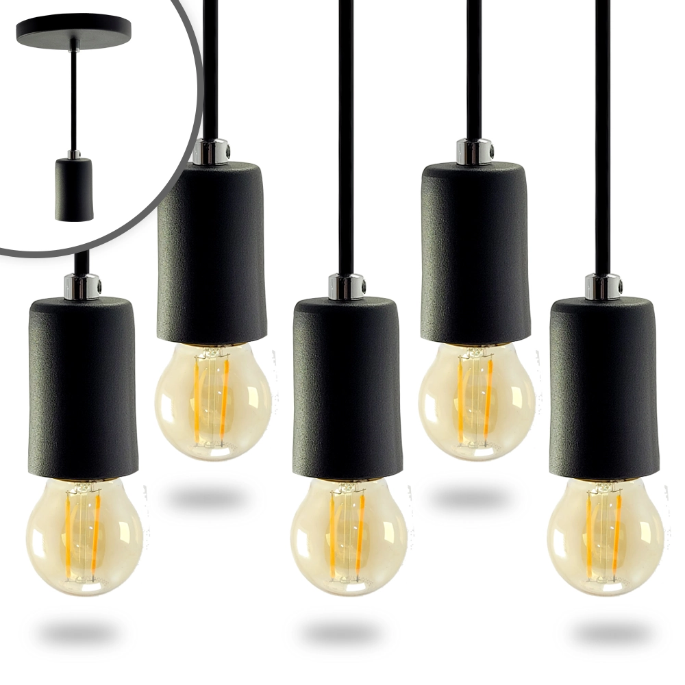 Kit 5 Pendente Soquete Copinho E27 Preto + Led G45