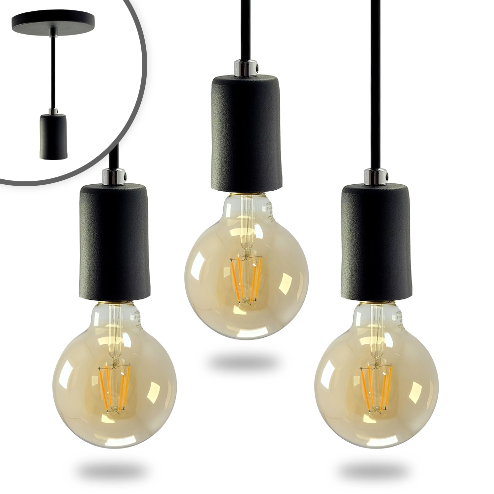 Kit 3 Pendente Soquete Copinho E27 Preto + Led G95