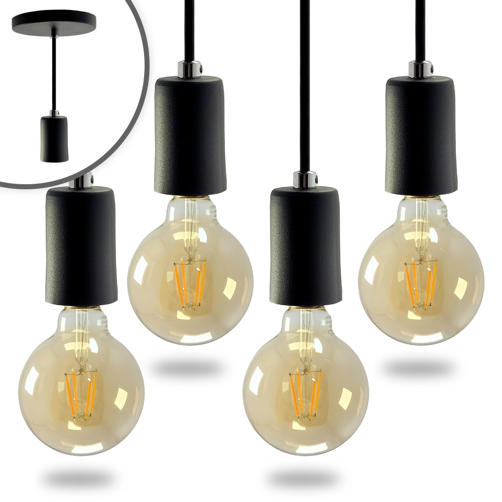 Kit 4 Pendente Soquete Copinho E27 Preto + Led G95