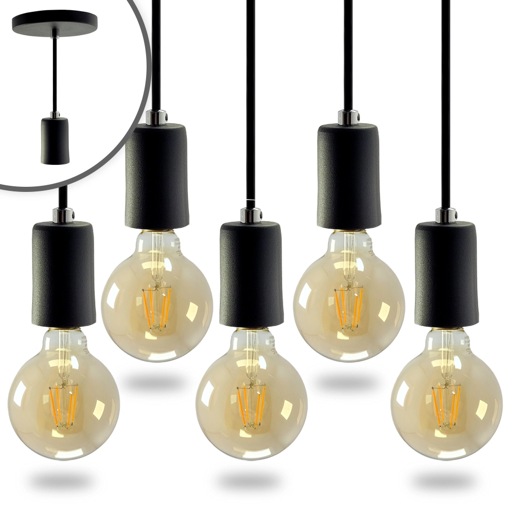Kit 5 Pendente Soquete Copinho E27 Preto + Led G95