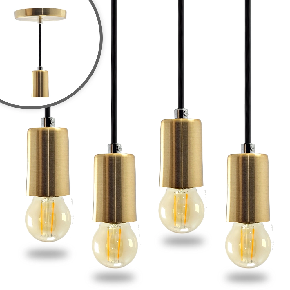 Kit 4 Pendente Soquete Copinho E27 Dourado + Led G45