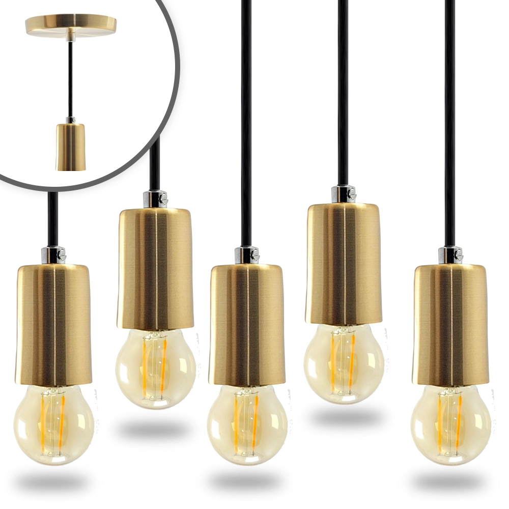 Kit 5 Pendente Soquete Copinho E27 Dourado + Led G45