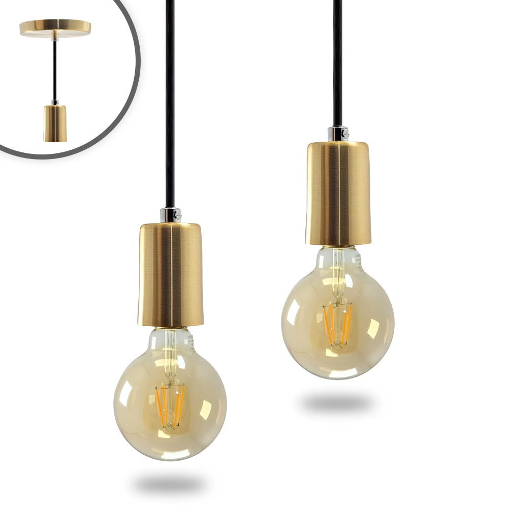 Kit 2 Pendente Soquete Copinho E27 Dourado + Led G95
