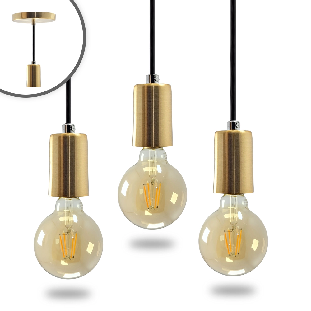 Kit 3 Pendente Soquete Copinho E27 Dourado + Led G95