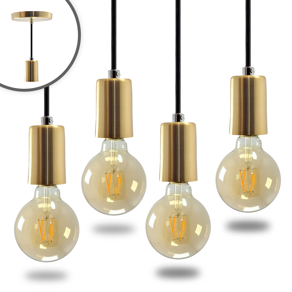 Kit 4 Pendente Soquete Copinho E27 Dourado + Led G95