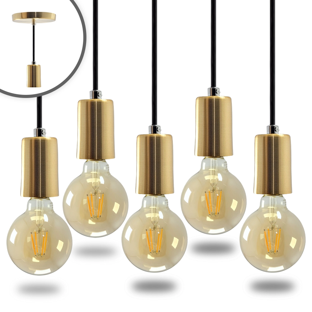 Kit 5 Pendente Soquete Copinho E27 Dourado + Led G95