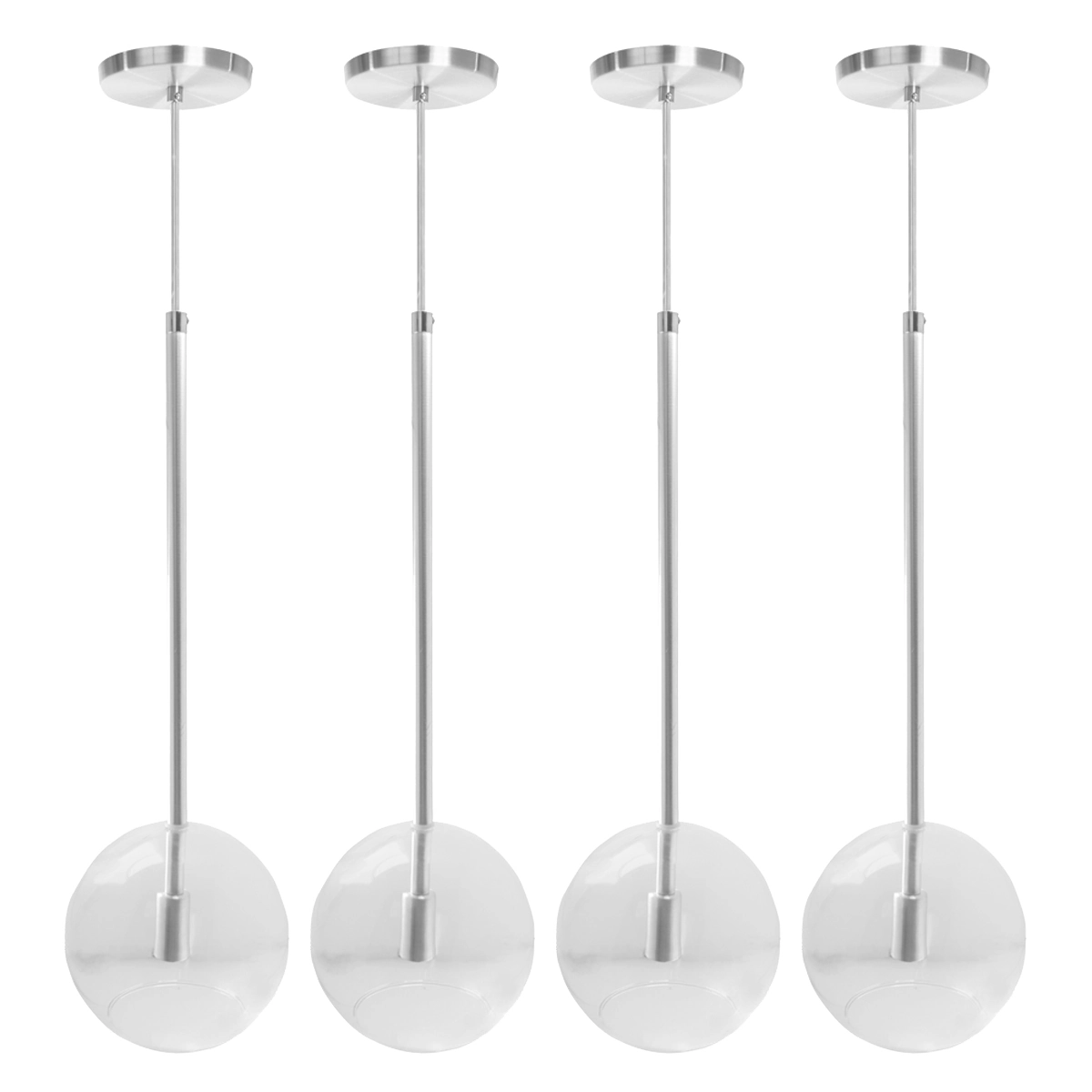 Kit 4 Pendente Lux Escovado Globo Vidro Cristal + Led