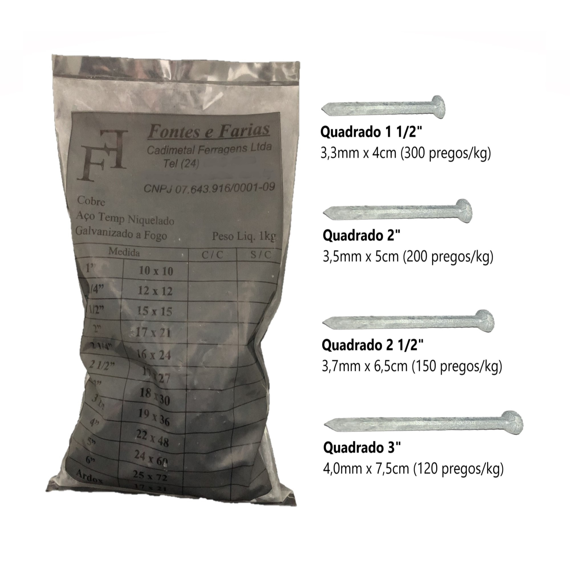 Prego Galvanizado a Fogo Quadrado 1.1/2"