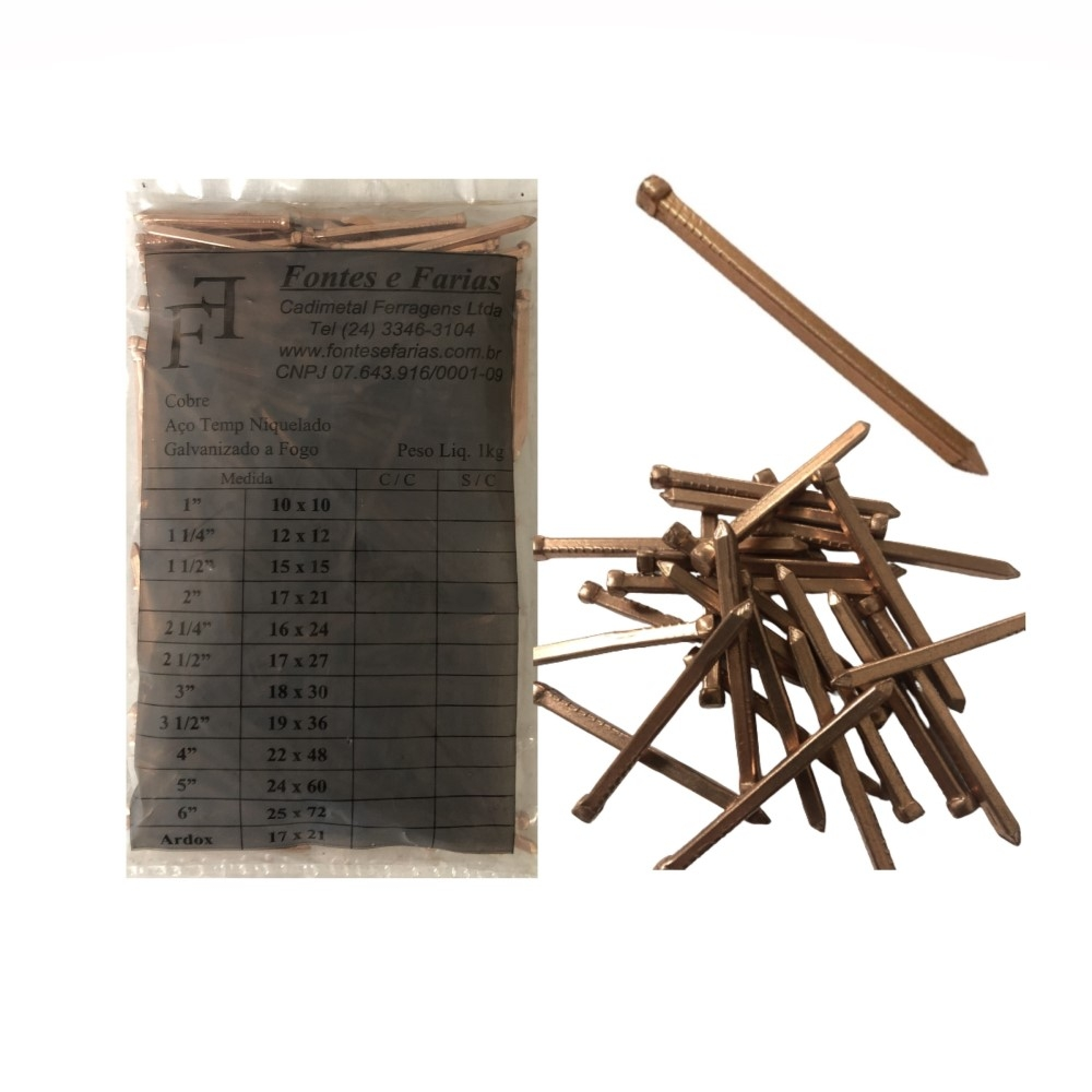 Prego Cobre 15x15 Sem Cabeça P/ Deck Pergolado Sauna Barco (saco 1kg)
