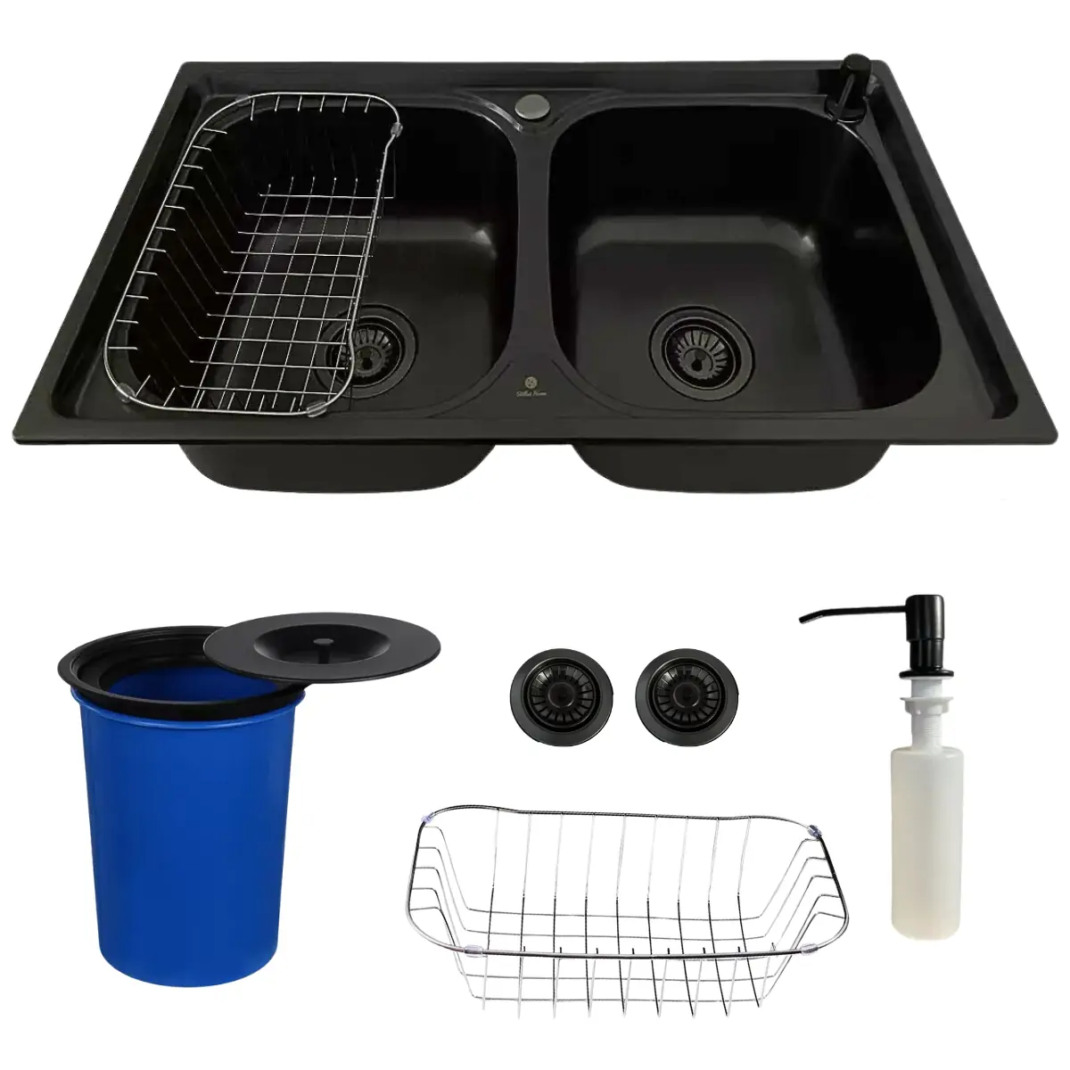 Cuba Dupla Cozinha Gourmet Inox Preta + Acessórios E Lixeira