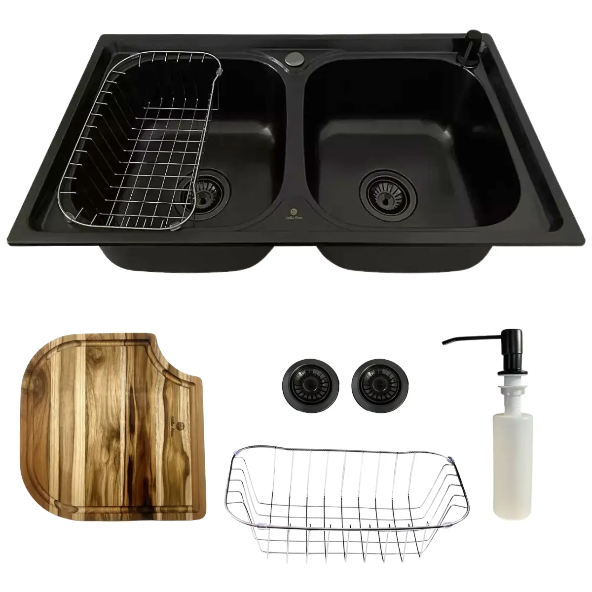 Cuba Dupla Cozinha Gourmet Inox Preta + Acessórios Com Tábua