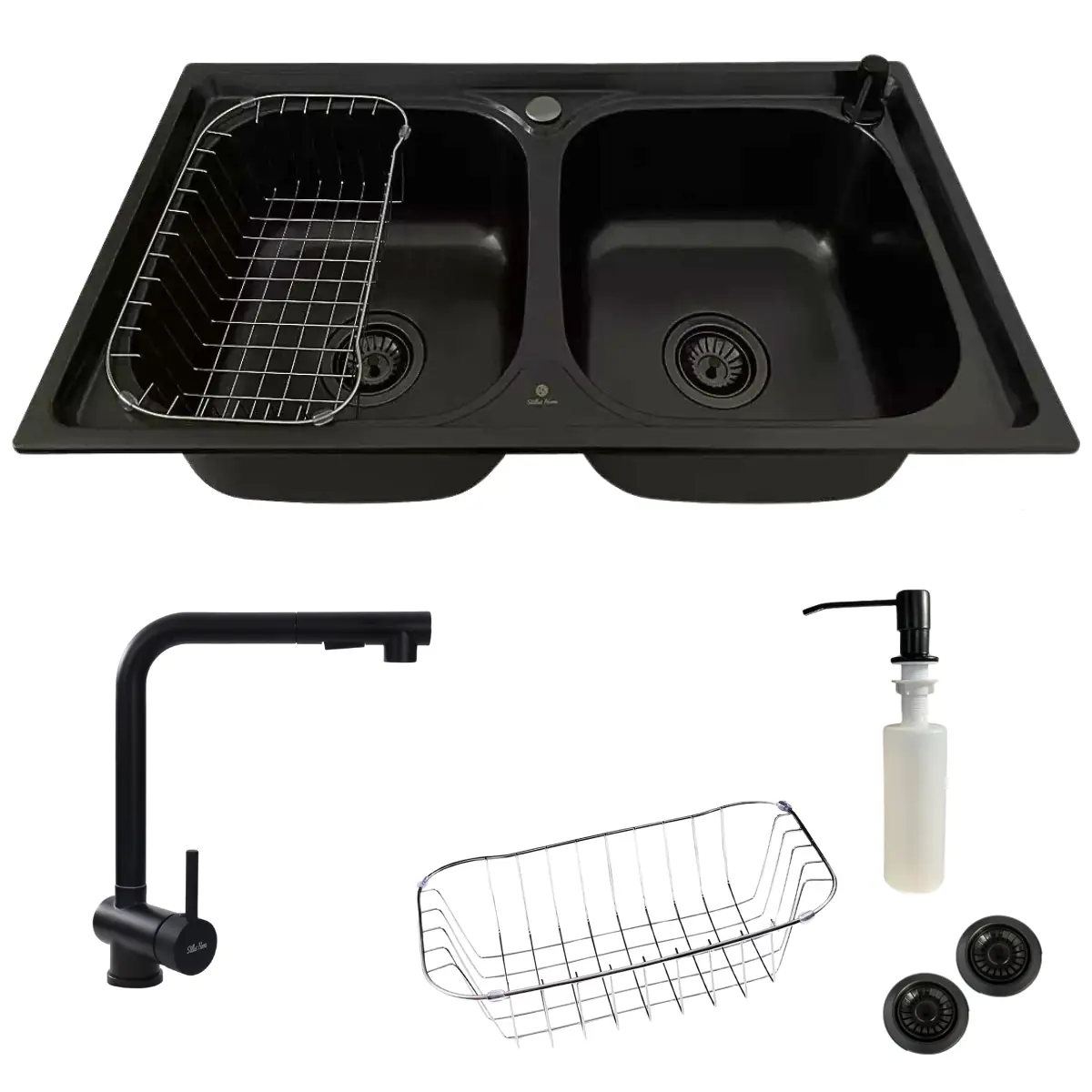 Cuba Dupla Cozinha 78x43 Inox Black + Torneira Gourmet Preta