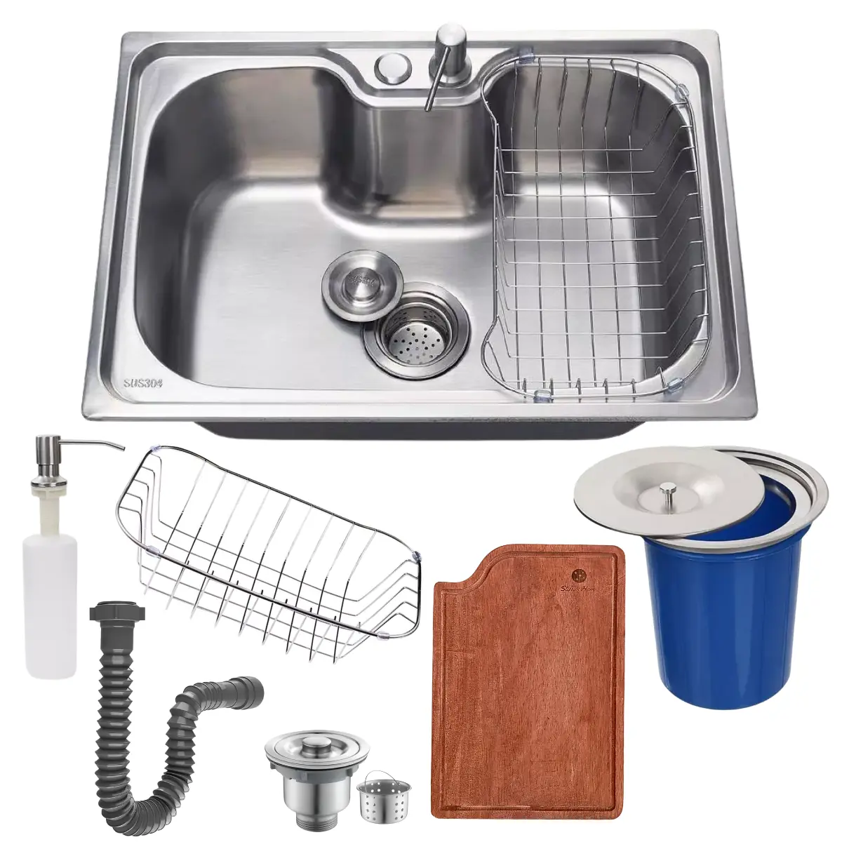Cuba Gourmet 50x40cm Aço Inox 304 + Tábua De Corte E Lixeira