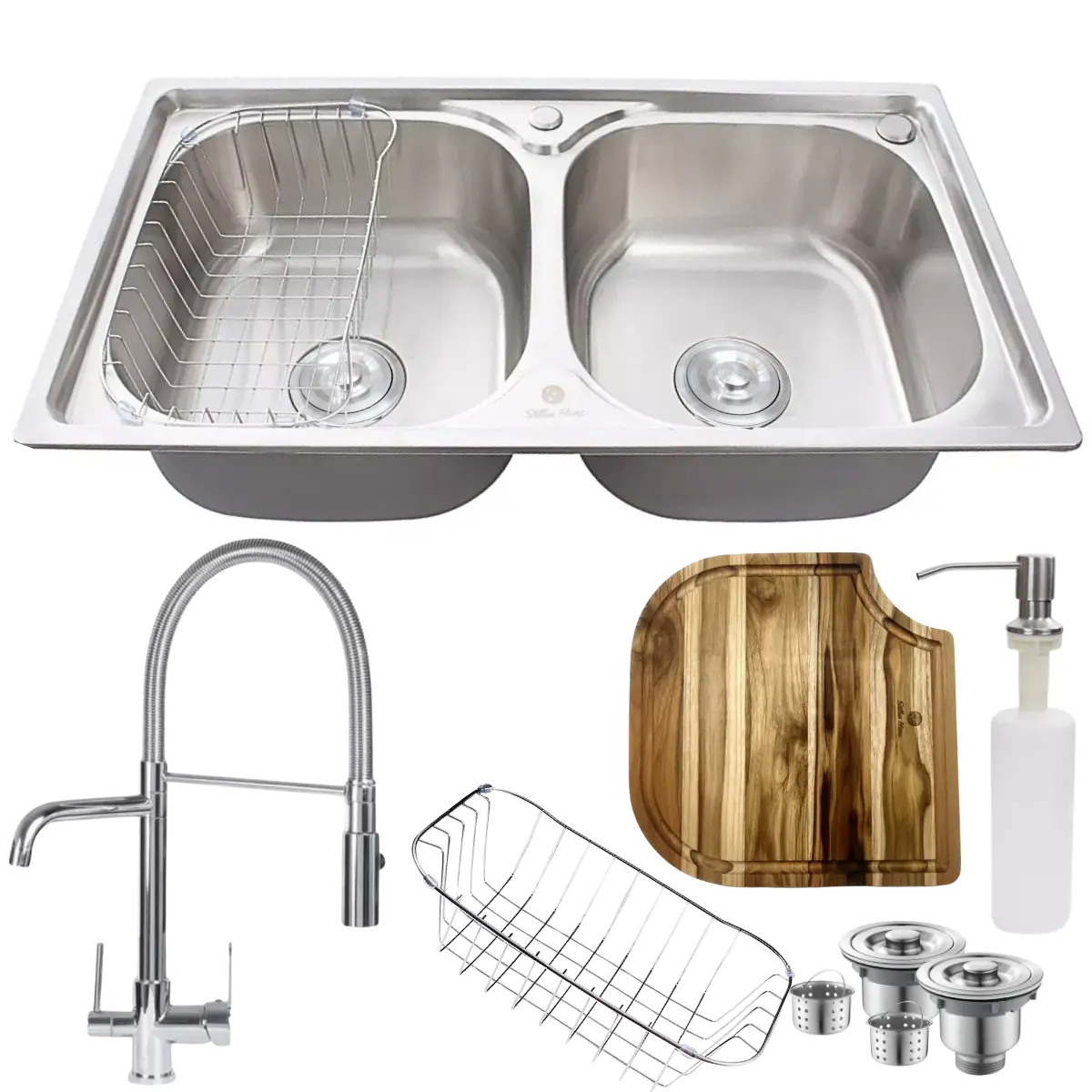 Cuba Dupla Gourmet Inox 304 + Kit Tábua E Torneira P/ Filtro