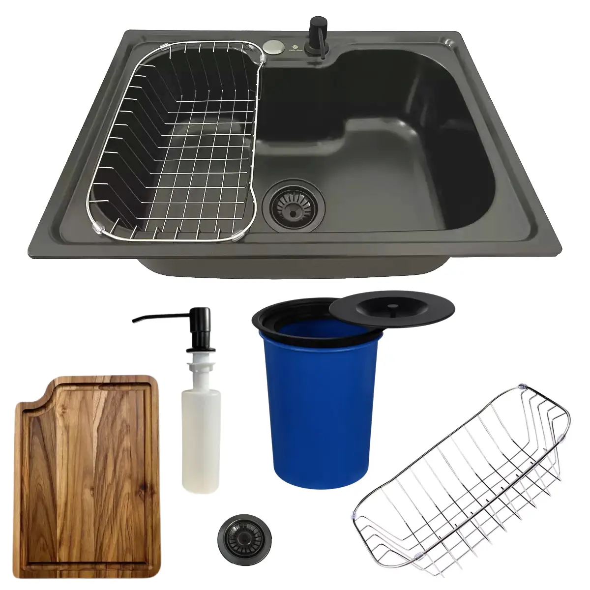 Cuba Gourmet Inox Preta 60x42cm + Tábua E Lixeira De Embutir