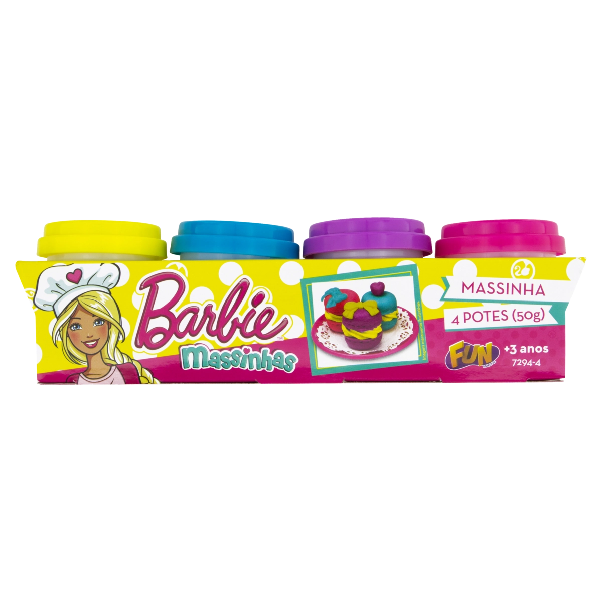 Massinha Barbie Fun Divirta Se Caixa 4 Unidades 50g Cada