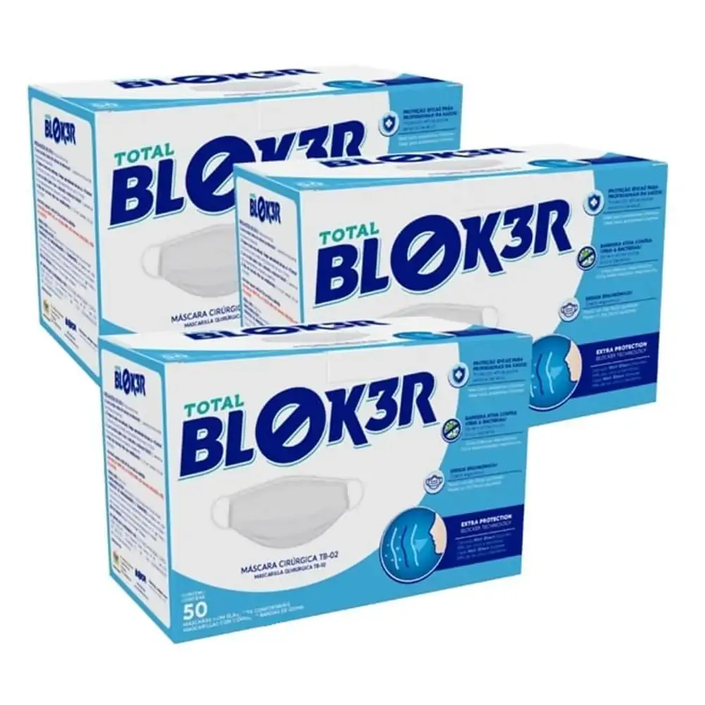 2 Caixas C/ 50 Unds Máscara Descartável Camada Tripla BLOK3R