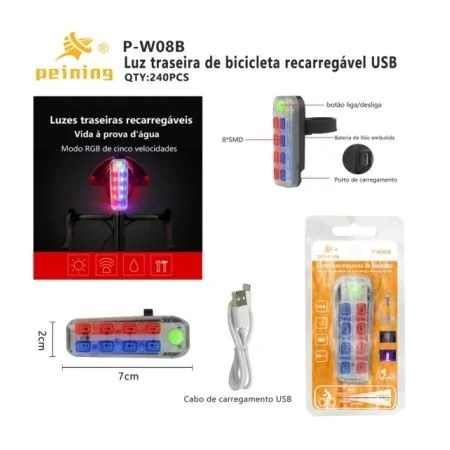 Lanterna para Bicicleta 3 Leds RGB - PEINING PW08B