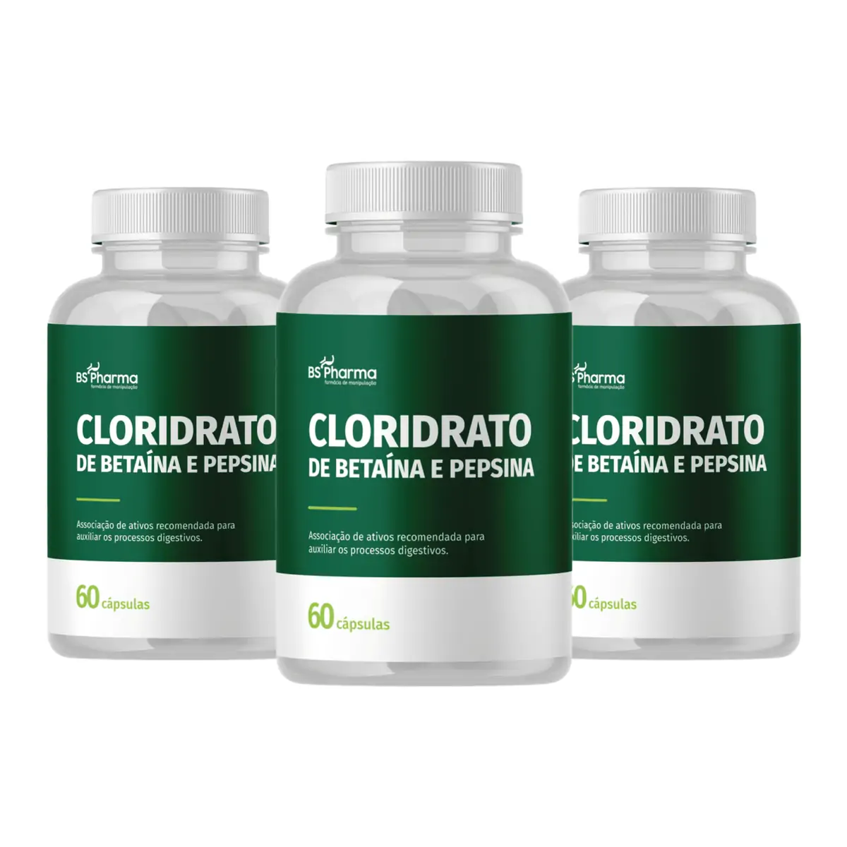 Combo Cloridrato de Betaína e Pepsina 3 Frascos 3x60 BS Pharma