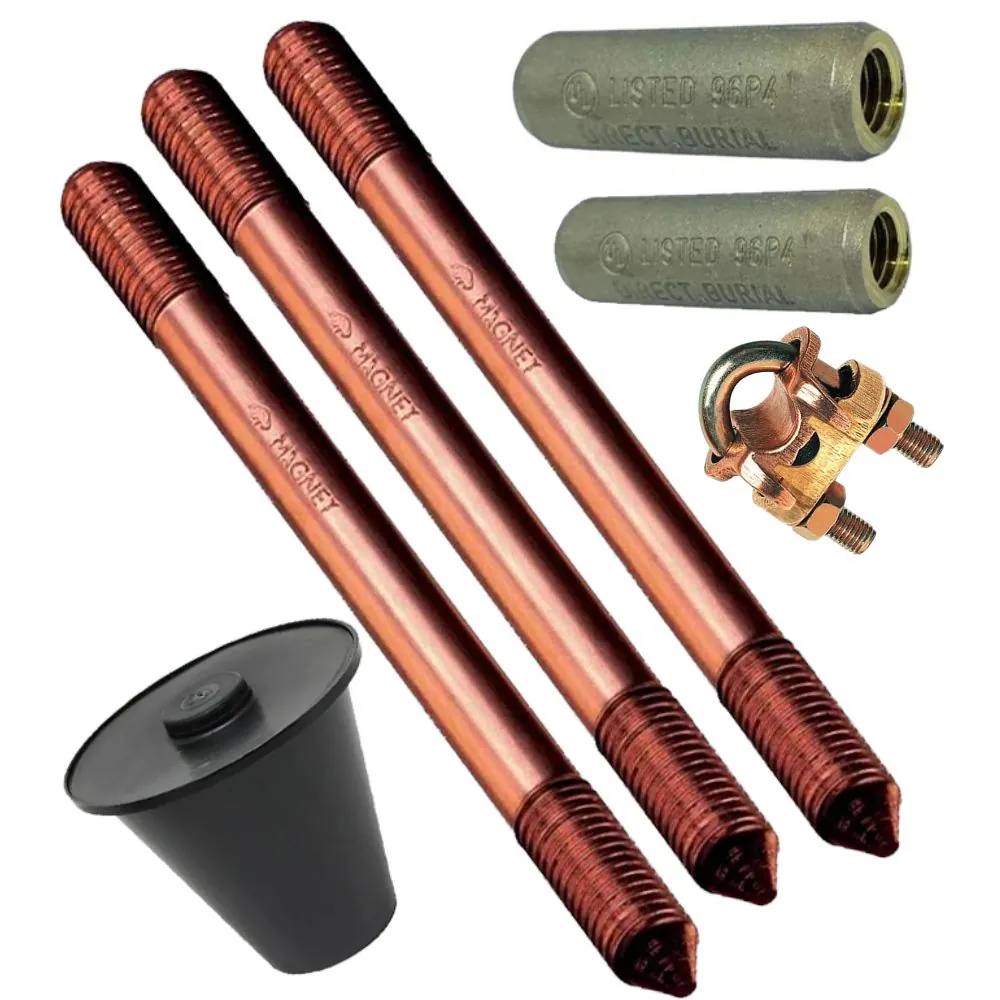 Kit 3 Haste Terra 5/8"x2,4m C/rosca Prolongavel Luva Grampo Caixa