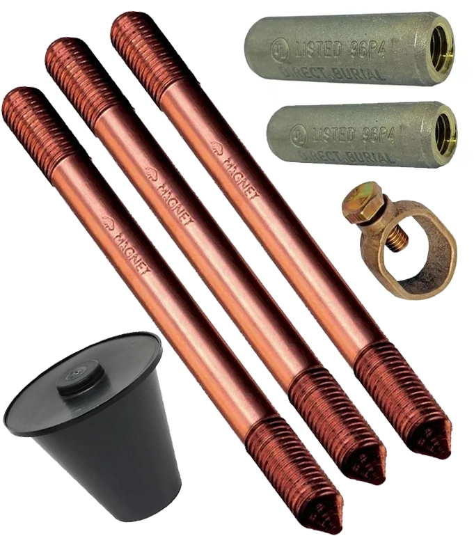 Kit 3 Haste Terra 5/8"x2,4m C/rosca Prolongavel Luva Grampo Caixa