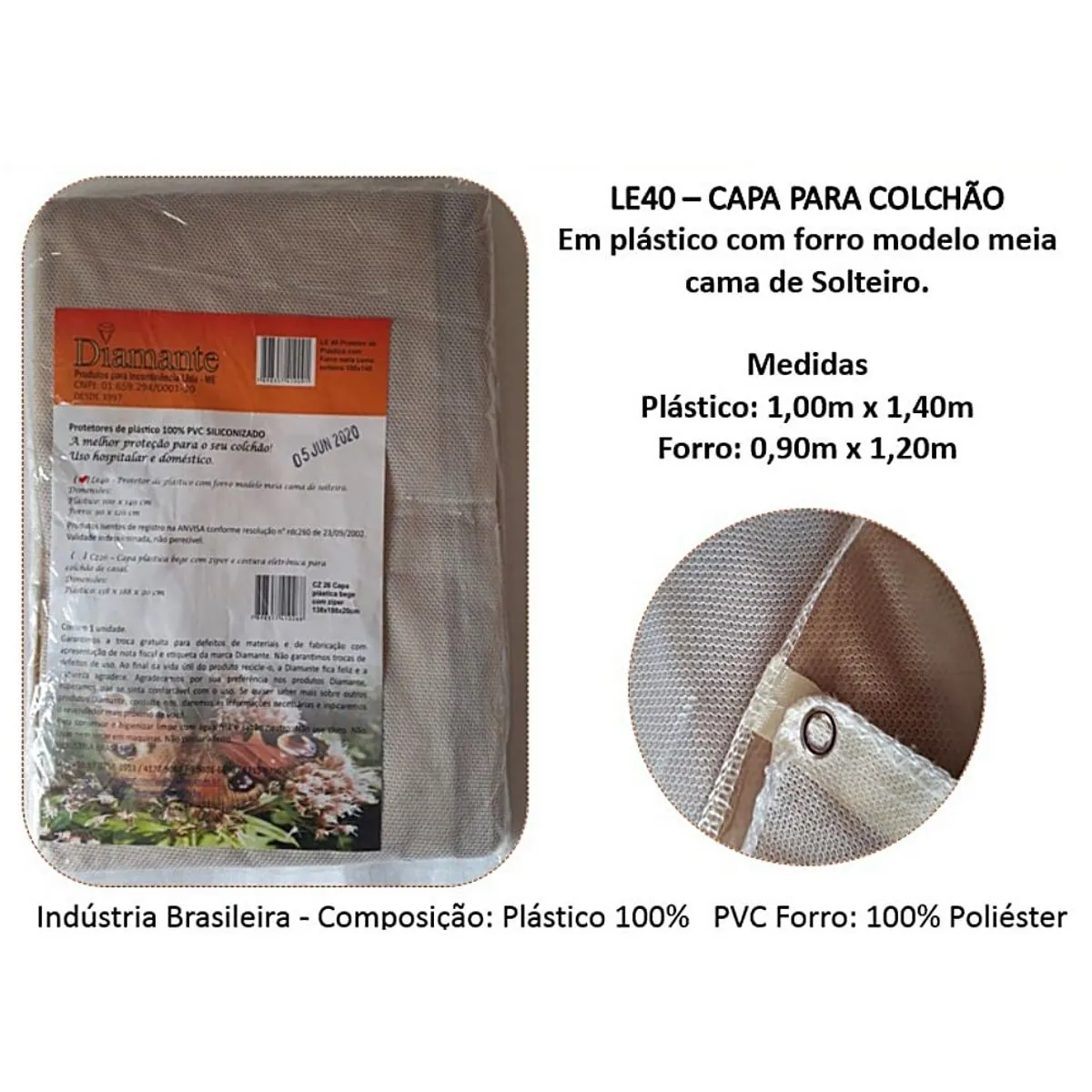 Capa Diamante para Colchão Solteiro - Com Forro Enxuto - 1,00m x 1,40