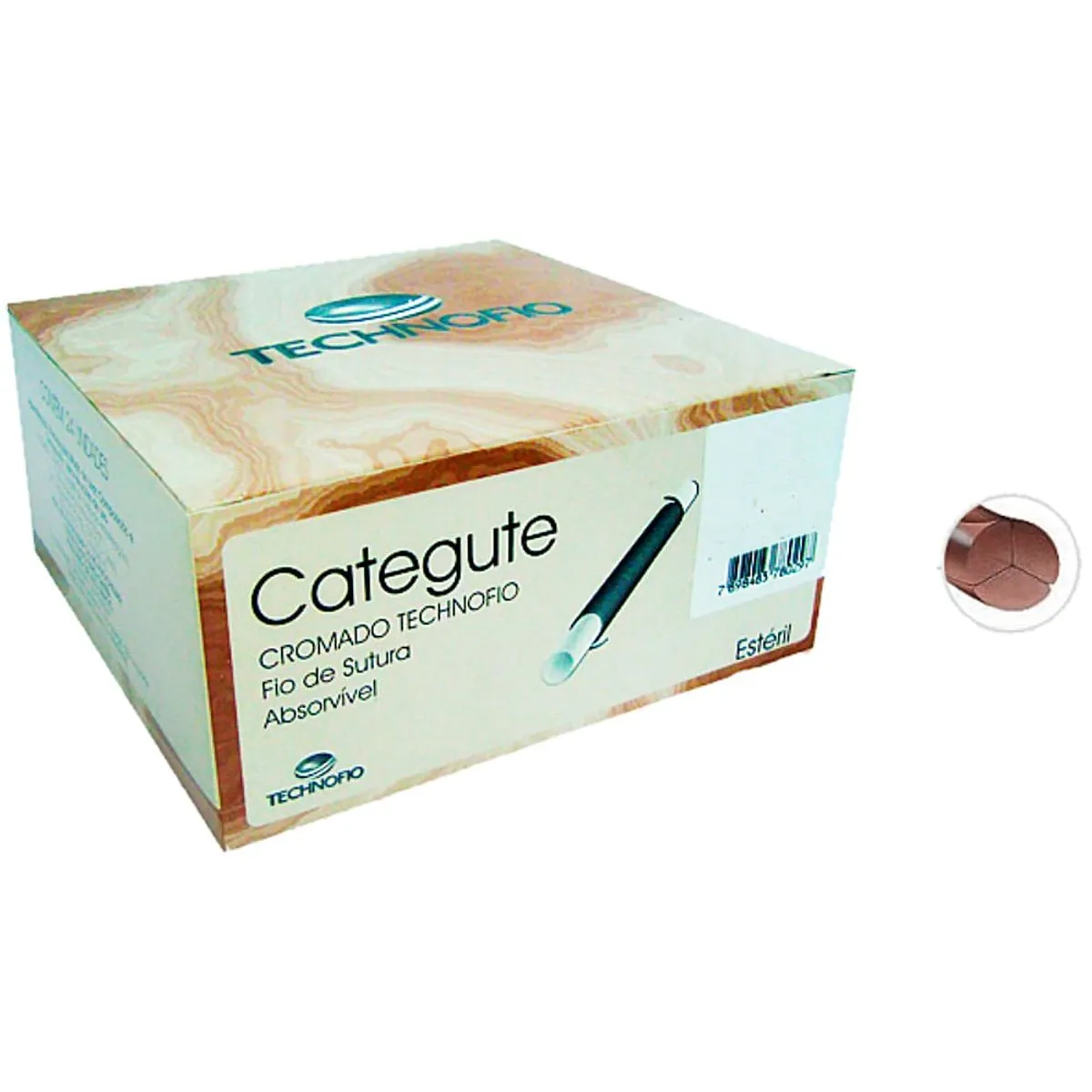 Fio de Sutura Categute Technofio - Cromado - Absorvível - 1 Agulha 3,0 cm - 3/8 - Marrom