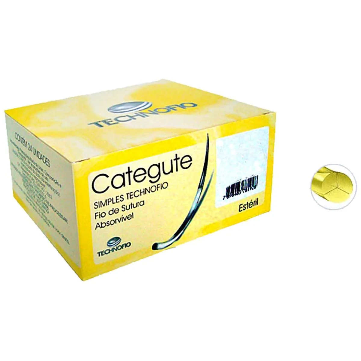Fio de Sutura Categute Technofio - Simples - Absorvível - 1 Agulha 3,0 cm - 3/8 - Amarelo