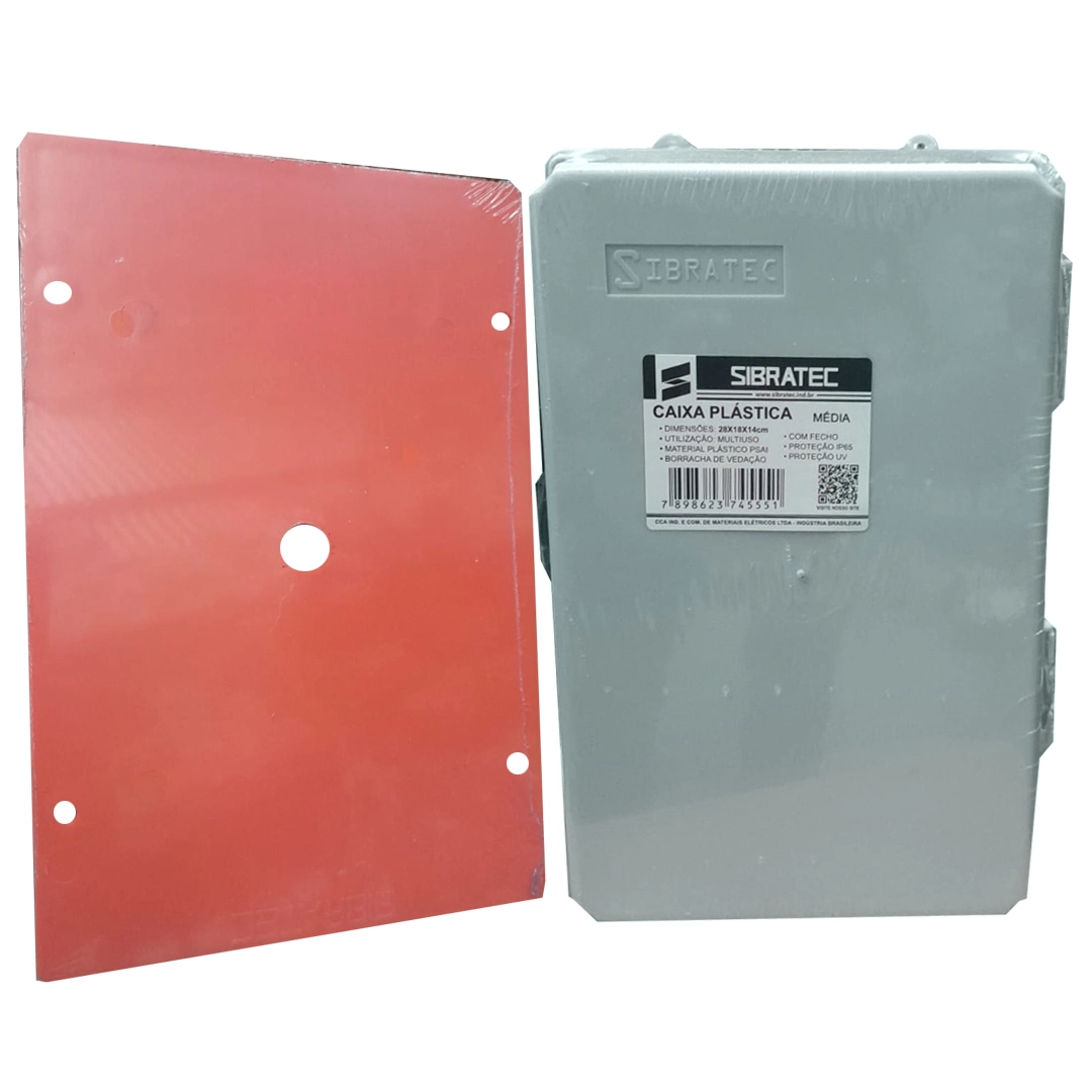 Kit Caixa Plástica Média + Placa Média - 28x18x14 Sibratec