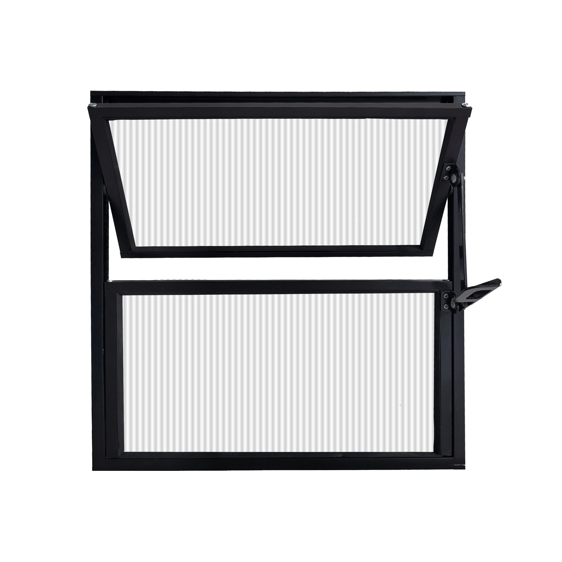 Janela Basculante 2 Folhas Alumínio Pintado Preto Linha Slim com Vidro Canelado Incolor 0,40x0,60m Líder