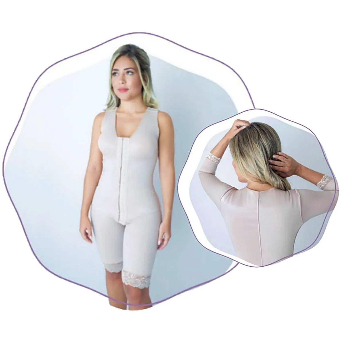 Cinta Modeladora 1/2 Perna MHM/Lethie 732B com Manga 3/4 Tam 42/P Bege
