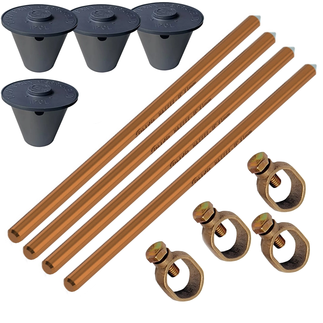 Kit 04 Hast Alt Camada Aterra 5/8 14,3mmx2,4m+03 Gramp+caixa