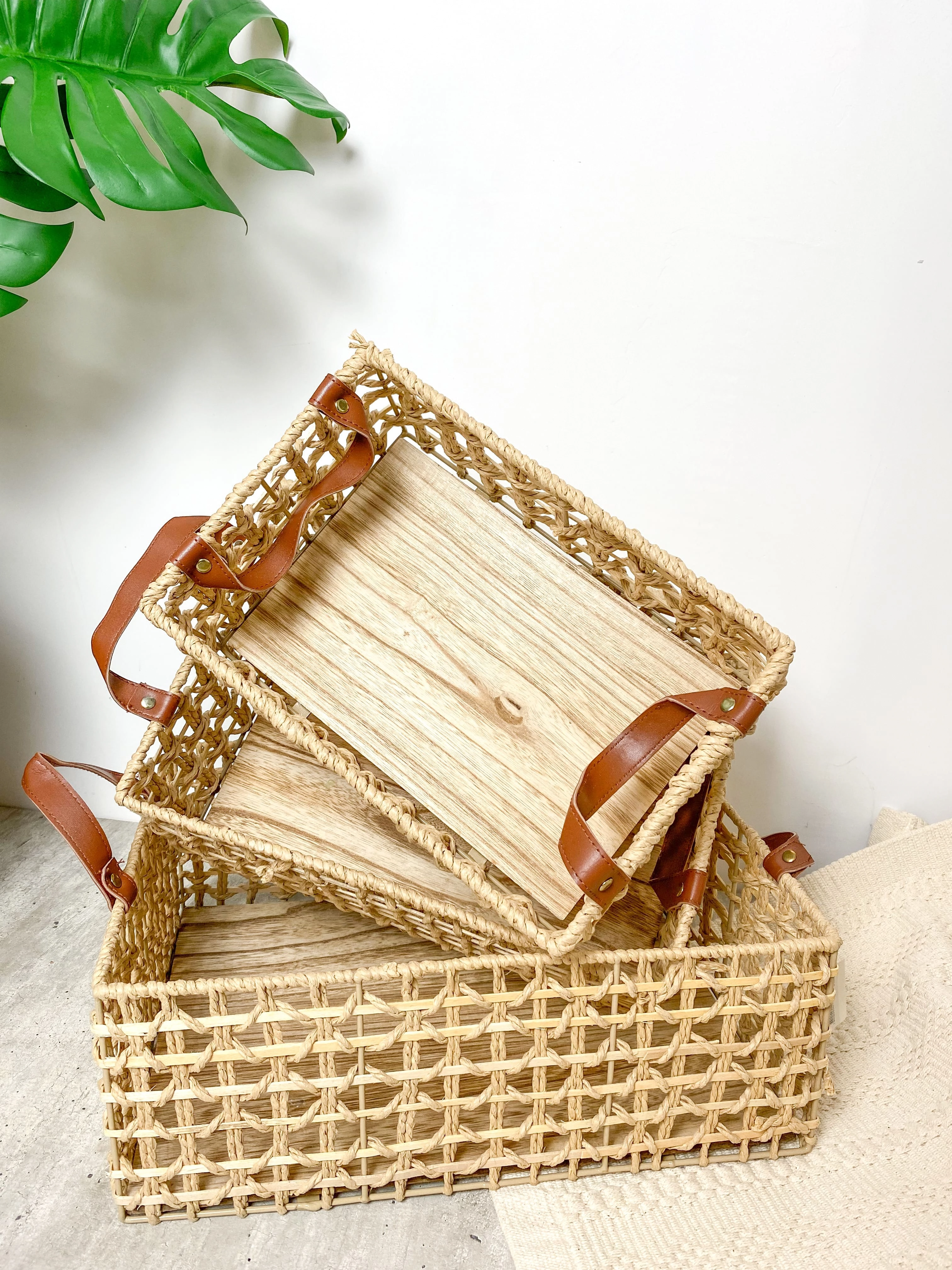 Cesto Palha Boho Retangular Alca Kit3 123175 Ld