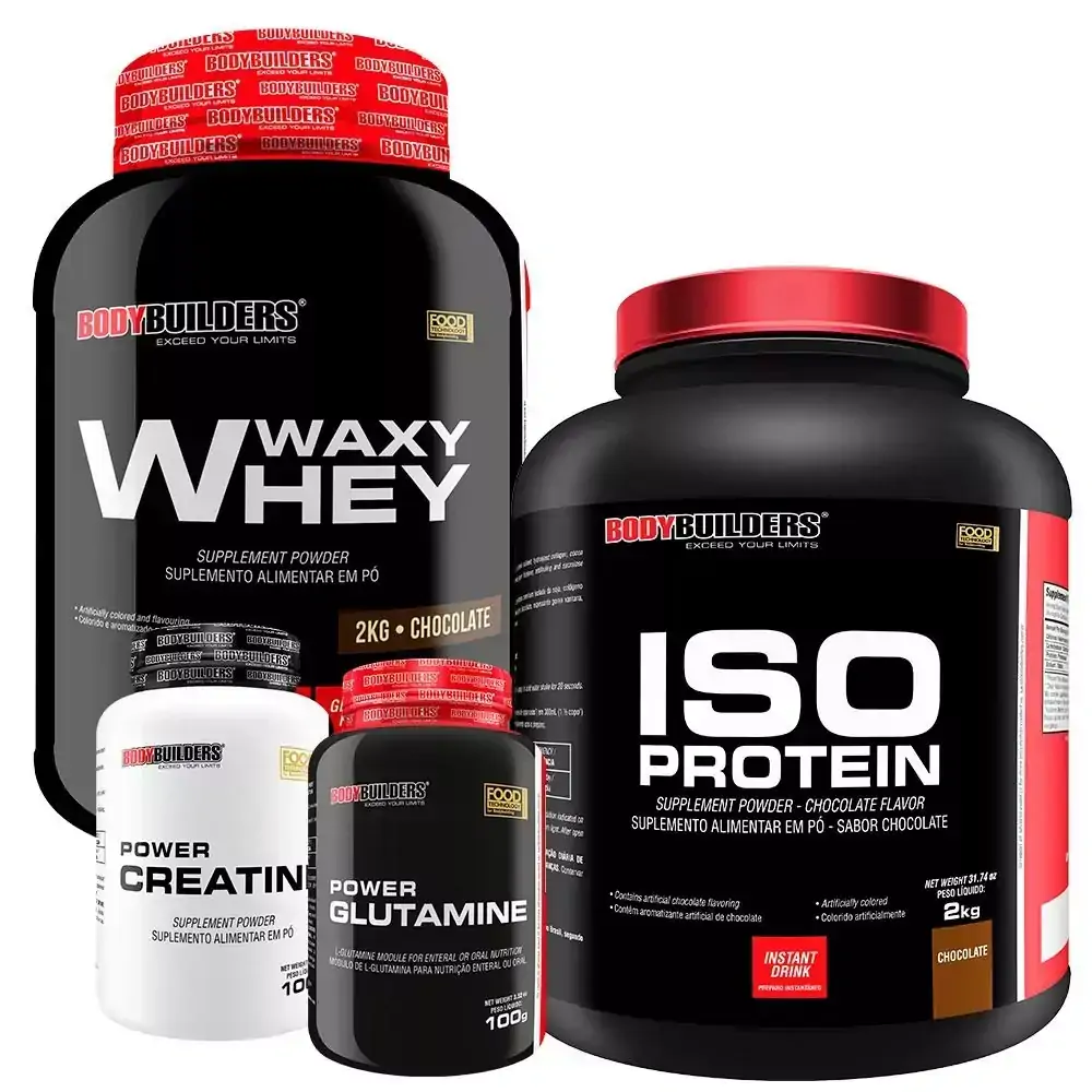 Kit Waxy Whey 2Kg + Iso Protein 2kg + Power Creatina 100g + Power Glutamina 100g - Bodybuilders