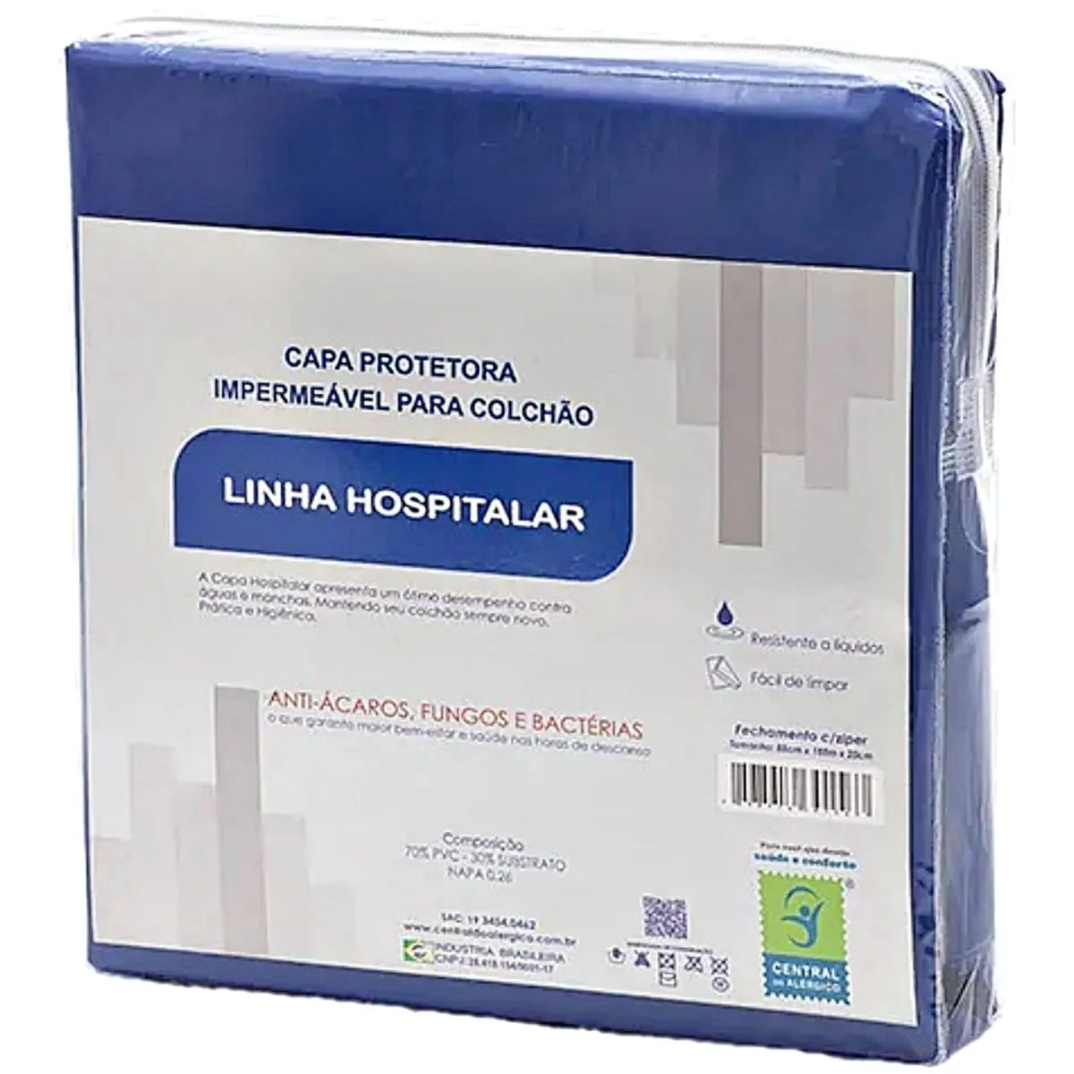Capa Impermeável de Napa Hospitalar para Colchão - Solteiro - Zíper - 90cm x 1,90m x 25cm