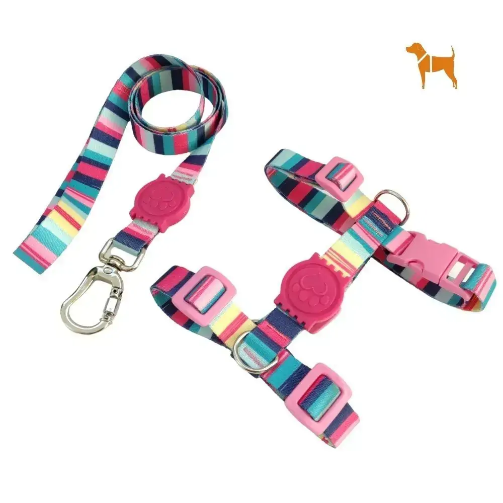 Coleira Peitoral H Pet com Guia para Cachorro Rosa com Trava