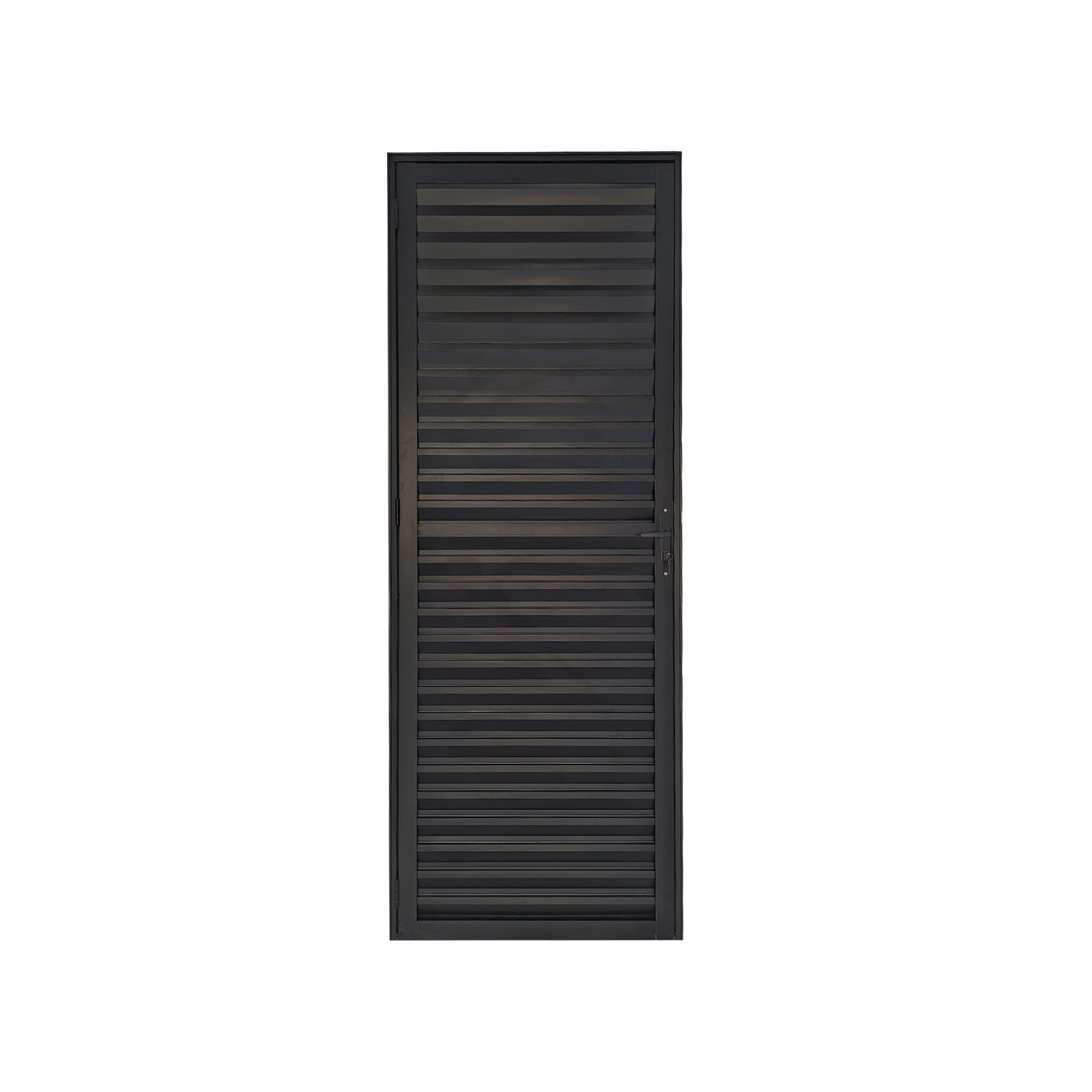 Porta Veneziana de Giro 1 Folha Alumínio Pintado Preto 2,10x0,60m Lado Esquerdo Linha Slim Líder