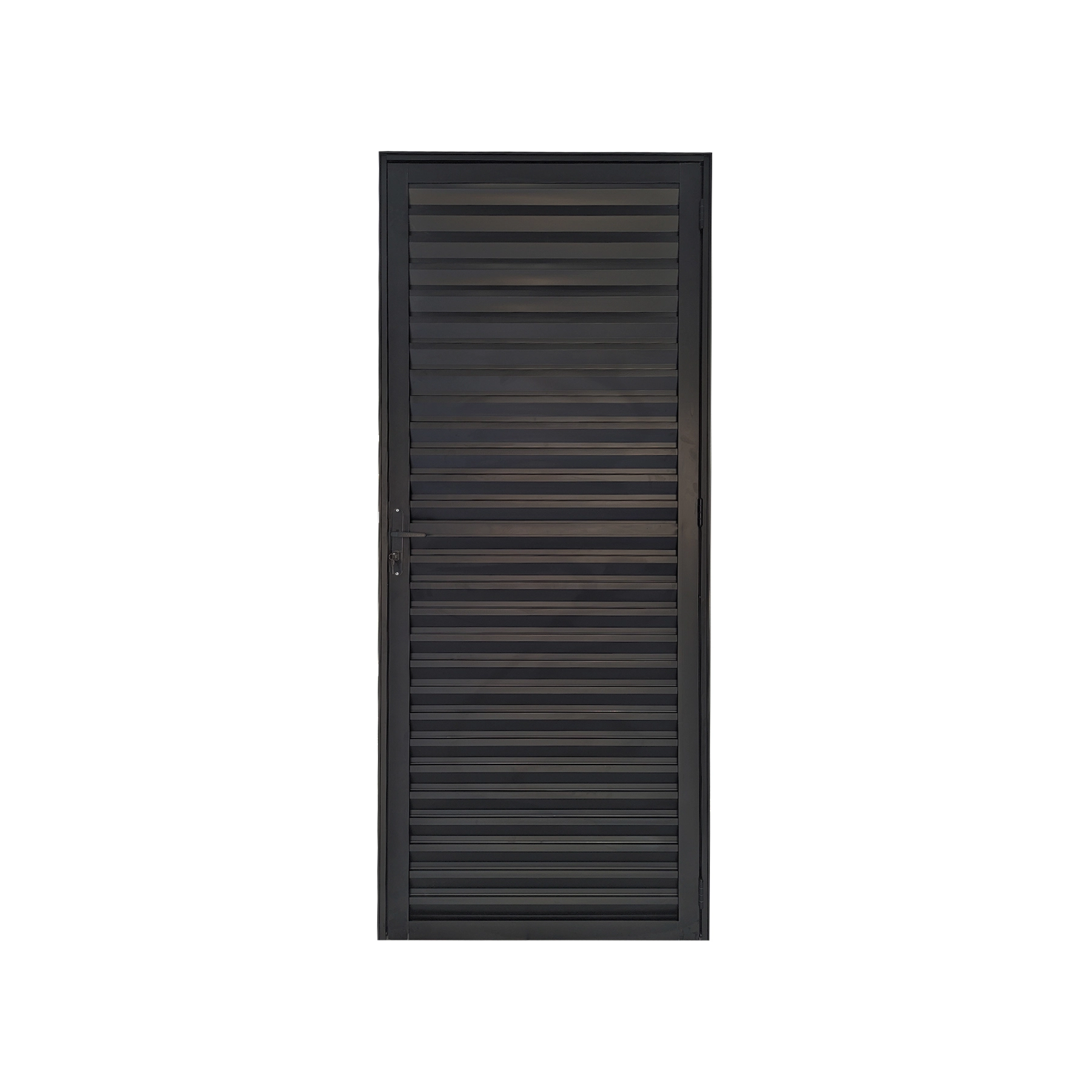 kit Porta de Alumínio de Giro Esquerda Preto 210x90cm com Batente 12cm Veneziana Líder