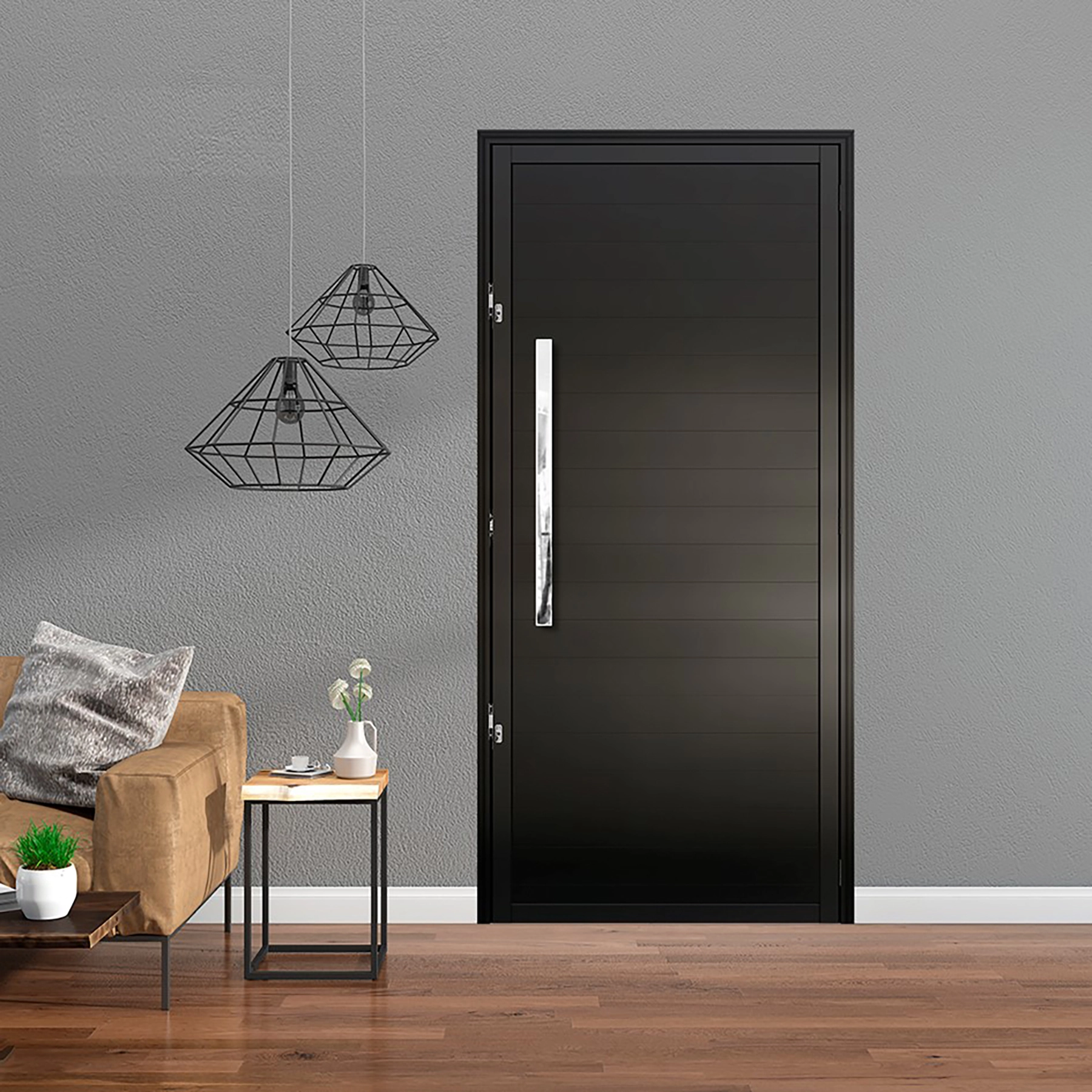 Porta Pivotante de Giro 1 Folha Alumínio Pintado Preto 2,10x1,20m Lado Direito Linha Palace Líder