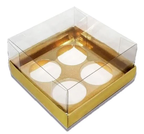Caixa Brigadeiro 4 Doces Dourado C/tampa Pvc Emporio