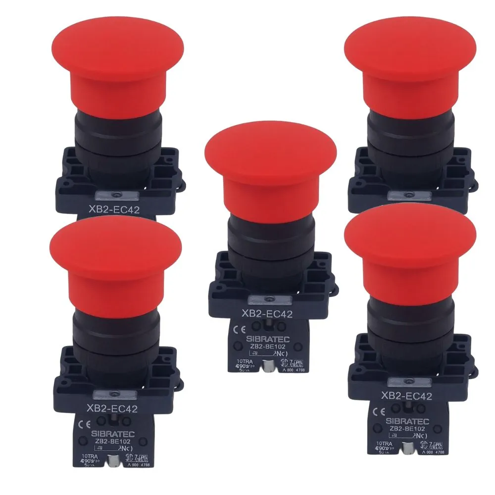 Kit 5 Botao Xb2 Ec42 Plastico Vermelho Sem Trava Emergencia