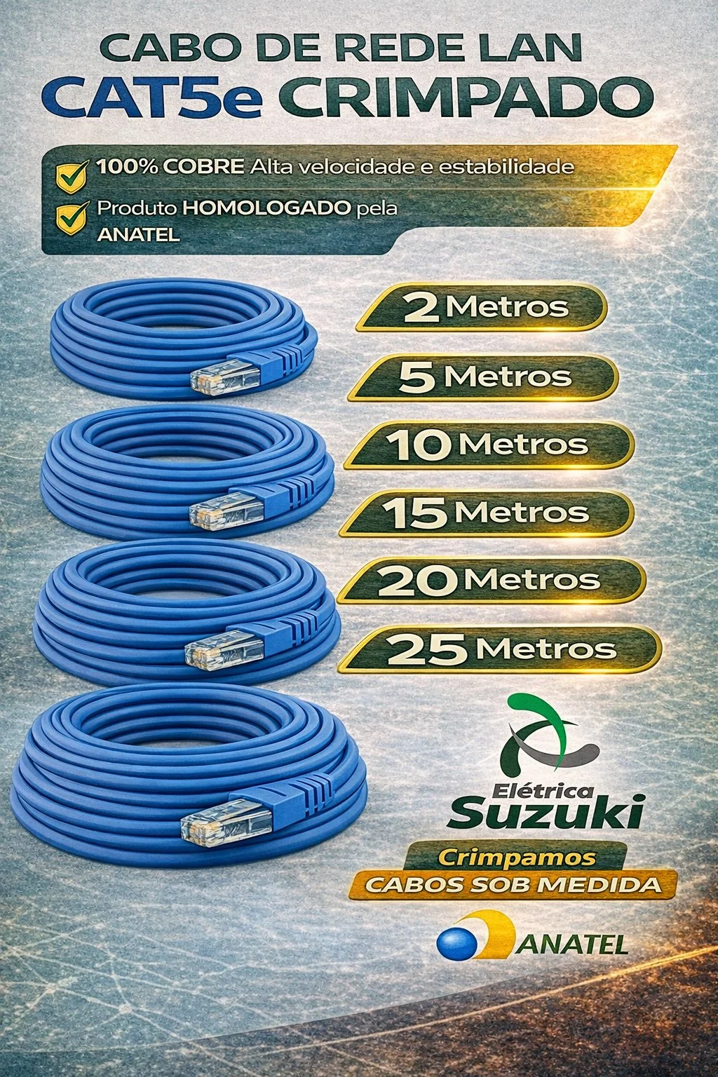 Cabo De Rede Lan Cat5e 20mt Crimpado 100% Cobre Azul Anatel