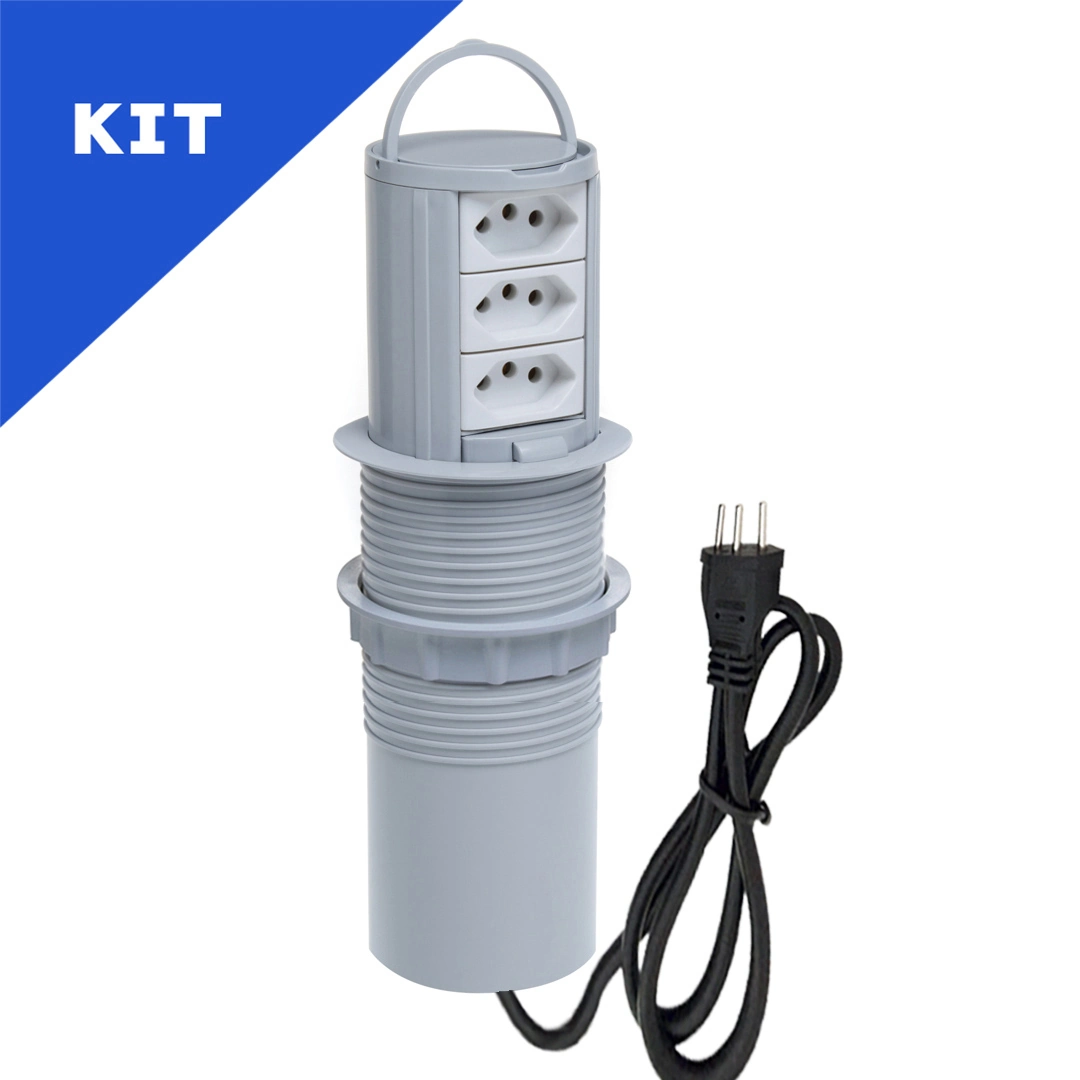 Kit Torres De Tomadas Totem Manual Com Alça 3 Tomadas 10a